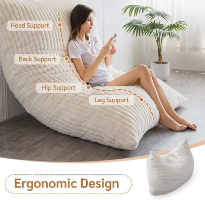 MAXYOYO Huge Bean Bag Bed, Square Bean Bag Chair, Large Faux Fur Sofa and Fluffy Filling for Adults Couples Guests (Corduroy Beige,135x190cm)