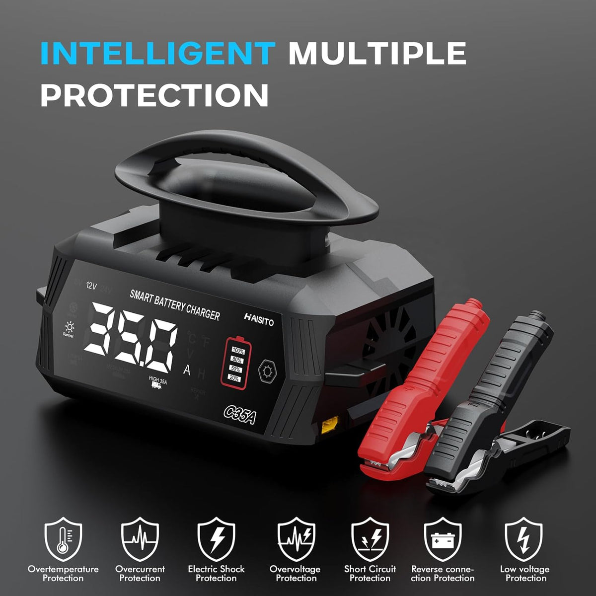 Acculader 6V/12V/24V – Oplader voor Autoaccu – Batterijlader – Accu Oplader – Auto Accu Lader – Intelligent 9-Traps Laadproces – Reparatiefunctie voor Verzwakte Batterijen