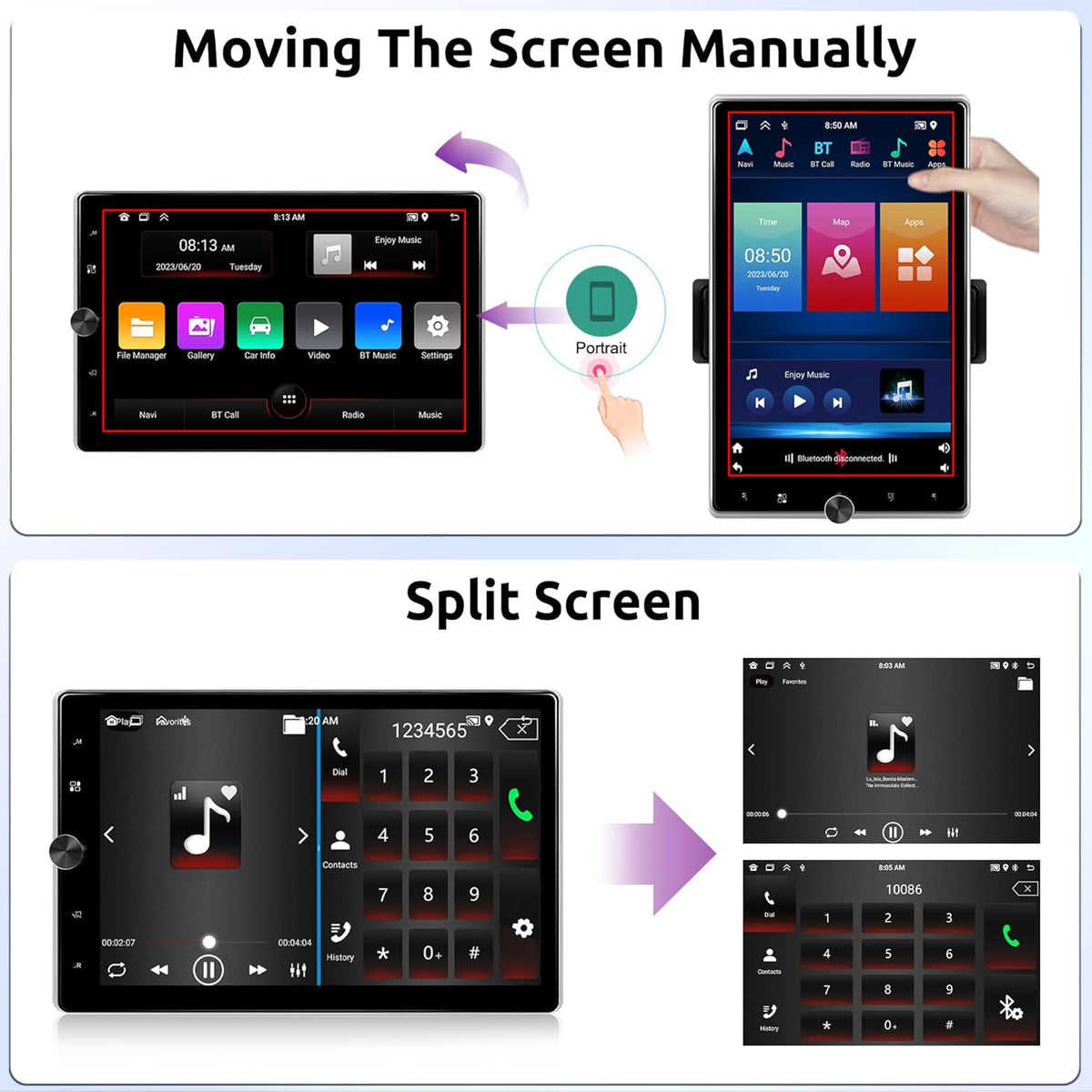 Android autoradio 1 Din – Multimedia speler – Autostereo – Navigatiesysteem – Android headunit – 10,4 inch draaibaar touchscreen – Draadloze CarPlay en Android Auto