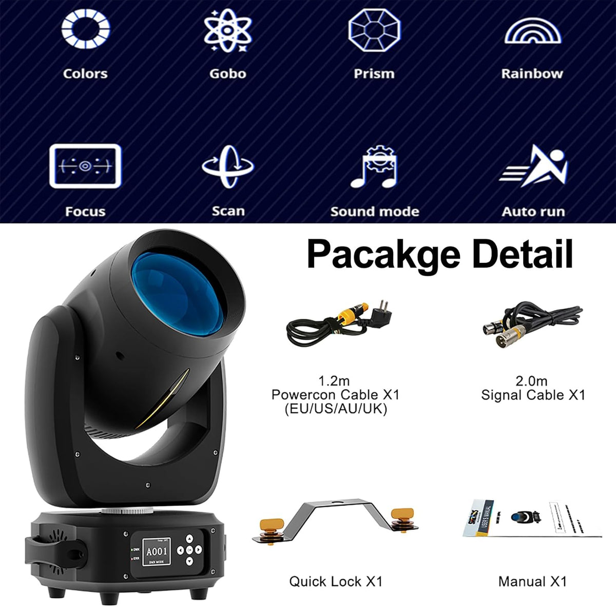 SHEHDS 120mm Diameter Lens, DJ Podium voor Bruiloft Party Dance Podium Lichten 180W, Bewegende Hoofd Lichten, 14 Gobos 11 Kleuren Spotlights, Beam/Frost/Prism/Zoom Effect, 18 Facet Prism DMX512,