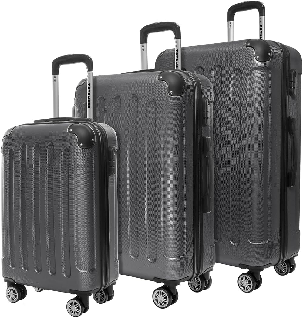 TRVLMORE Kofferset - 3 Delig - 38L Handbagage + 110L Ruimbagage - Lichtgewicht - Trolley - Reiskoffer Set - Donkergrijs