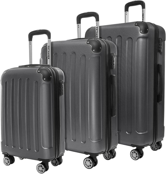 TRVLMORE Kofferset - 3 Delig - 38L Handbagage + 110L Ruimbagage - Lichtgewicht - Trolley - Reiskoffer Set - Donkergrijs