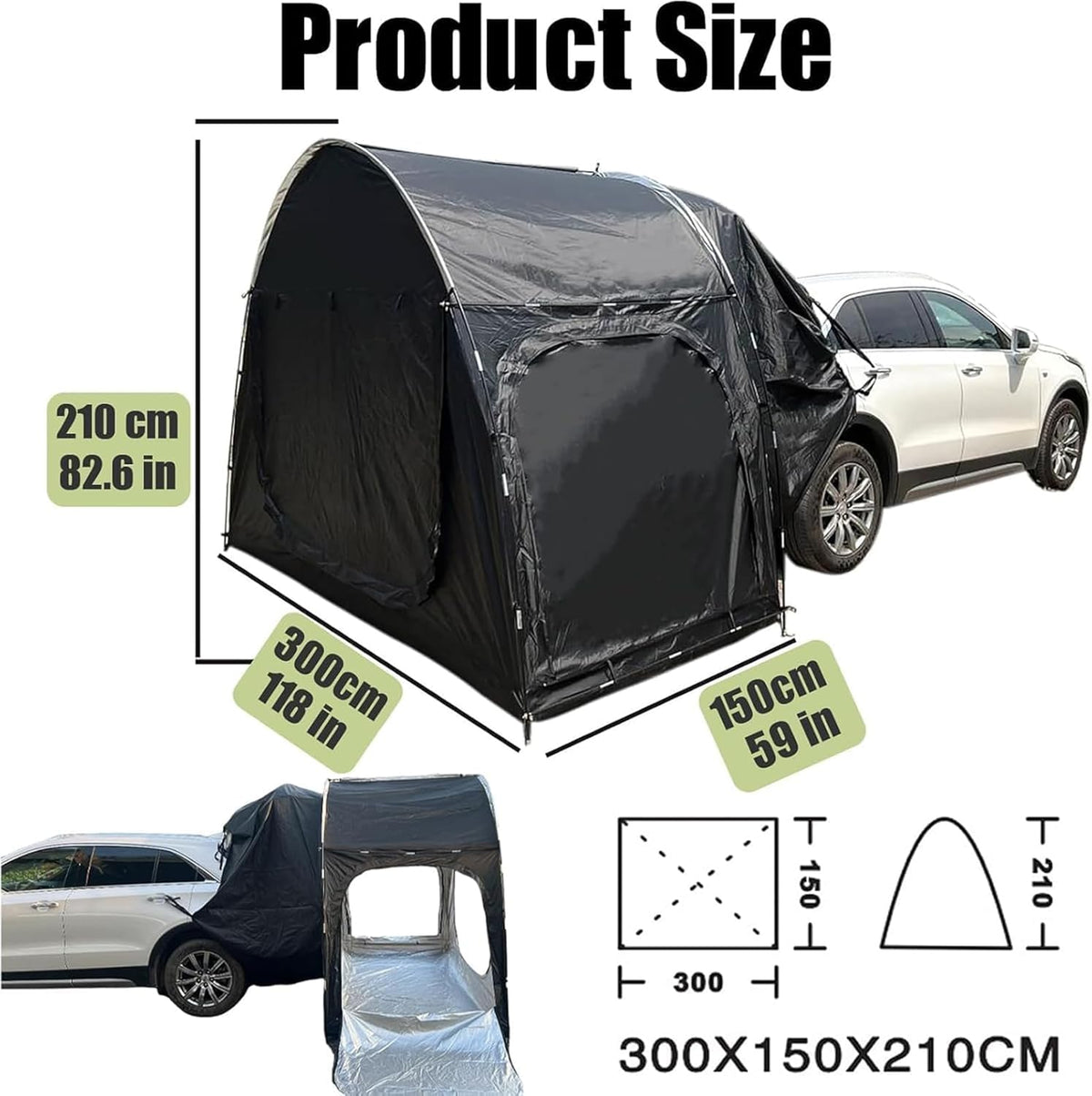 Auto achtertent voor 2-3 personen, met 3 grote kanalen, achtertent SUV zonwering, achtertent voor camping, waterdicht en duurzaam, voor zelfaandrijving/lange reizen