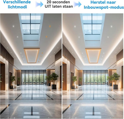 KEELED Zwarte Inbouwspots voor Plafond, Inbouwverlichting met Nachtlampfunctie, 230V, 6W, 3 kleurtemperaturen 3000K/4000K/6000K selecteerbaar, 70-85mm inbouwgat, 24 stuks