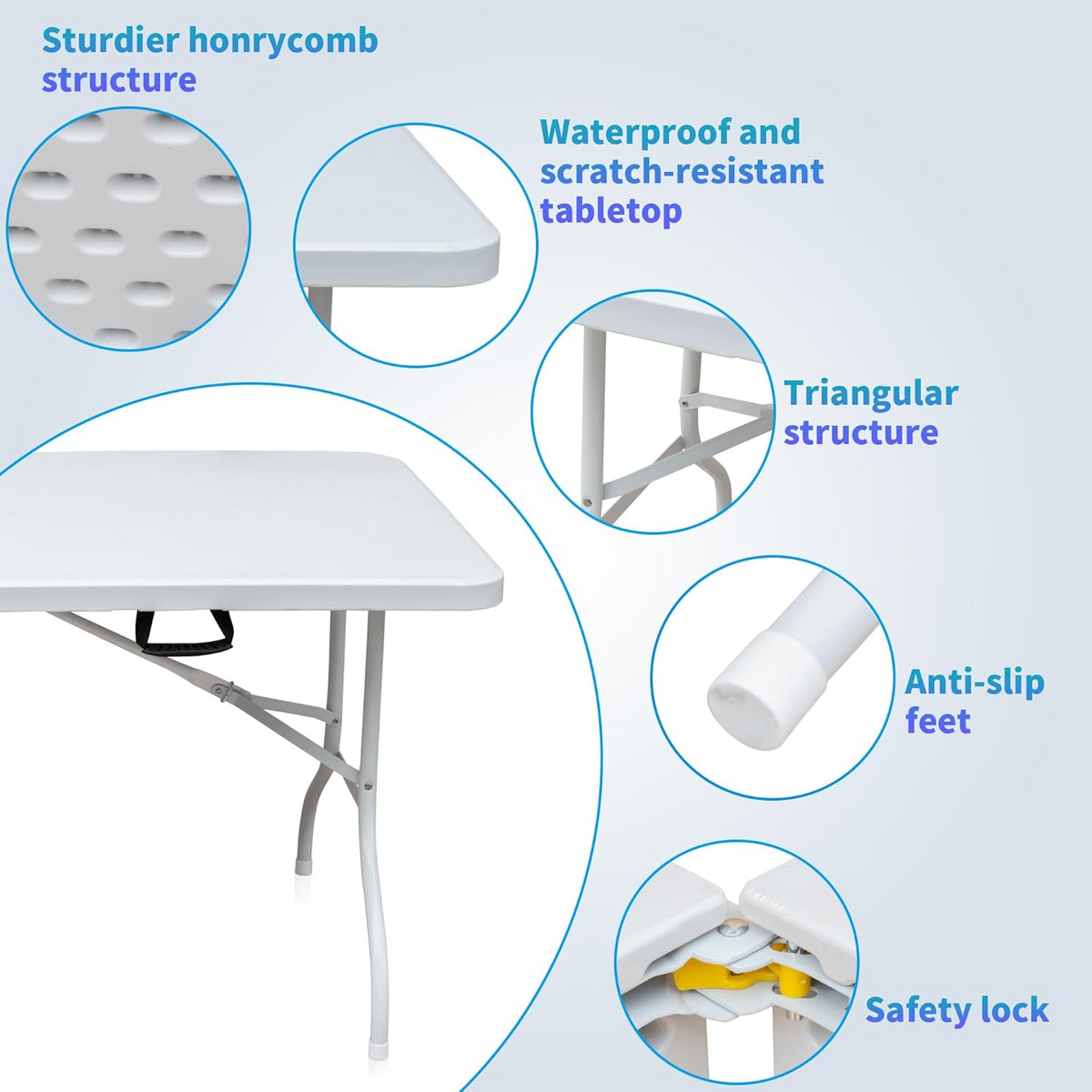 1,8 m Plastic Klaptafel Draagbare Heavy Duty Witte Eettafel Opvouwbaar In Half voor Camp Party Tuin Diner Keuken Werk Indoor Outdoor Top Tafel (1,8 m)