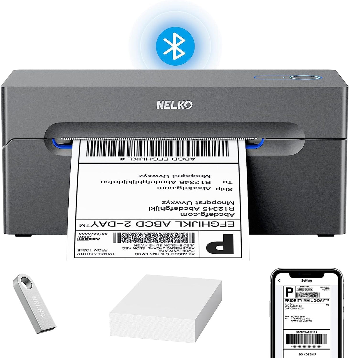 Nelko Bluetooth DHL-labelprinter, labelprinter, 4 x 6 verzendlabels, printer, Bluetooth thermische printer voor Shopify Zalando Ebay Amazon UPS, ondersteunt Android/iOS en Windows/Mac/Chrome (grijs)