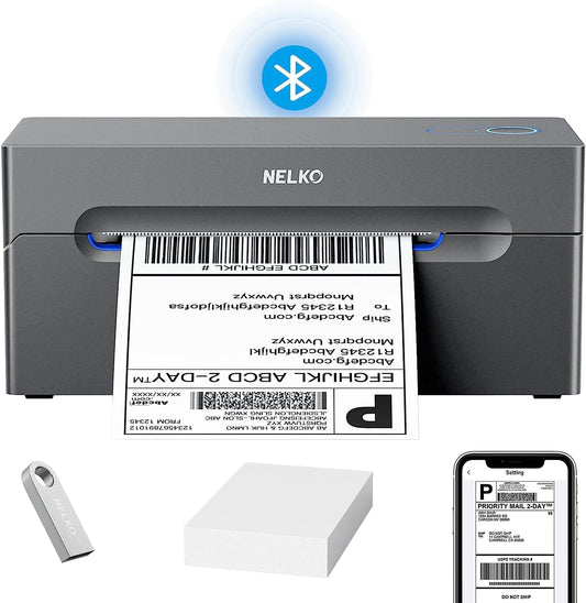 Nelko Bluetooth DHL-labelprinter, labelprinter, 4 x 6 verzendlabels, printer, Bluetooth thermische printer voor Shopify Zalando Ebay Amazon UPS, ondersteunt Android/iOS en Windows/Mac/Chrome (grijs)