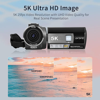 Videocamera – Camcorder – Vlogcamera – YouTube Camera – Digitale Camera – 5K/25 fps en 56 MP – 95° Groothoek met 2 Oplaadbare Batterijen