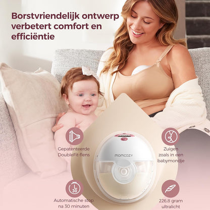 Momcozy M5 Slimme Borstkolf – Handsfree Elektrische Kolf, App-Bestuurbaar, Draadloos, 3 Modi & 9 Zuigniveaus, 24 mm Tuit (Grijs, 2 Stuk)