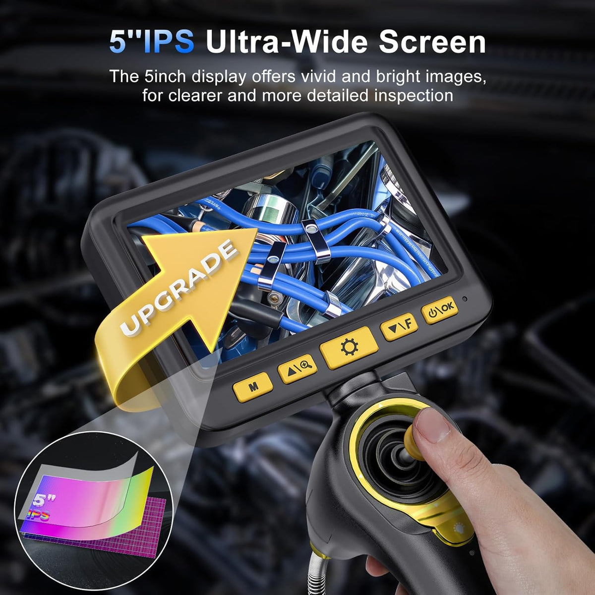 Endoscoopcamera, 6,2 mm, 360 graden draaibaar, 5 inch HD 1080p, inspectiecamera met licht, buiscamera, camera's met 6 leds, IP67 waterdicht, 1 m kanaalcamera, stuurendoscoop