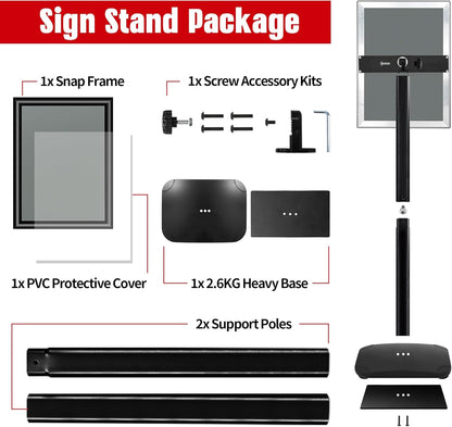 Schildstandaard Set van 3, Zwart – Displaystandaard – Posterstandaard A4 – Informatiestandaard – Menuhouder – Met Zware 2,6 Kg Metalen Voet – 360° Draaibaar En 180° Kantelbaar