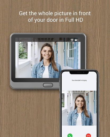 Beveiligingscamera Buiten - Draadloze IP-camera - WLAN-deurbel - met 166° groothoek - PIR-sensor - 2MP - 4.3 inch Kleurenscherm - 4600 mAh - AI Personenherkenning - Twee-weg Videogesprek - Live Weergave - Grijs