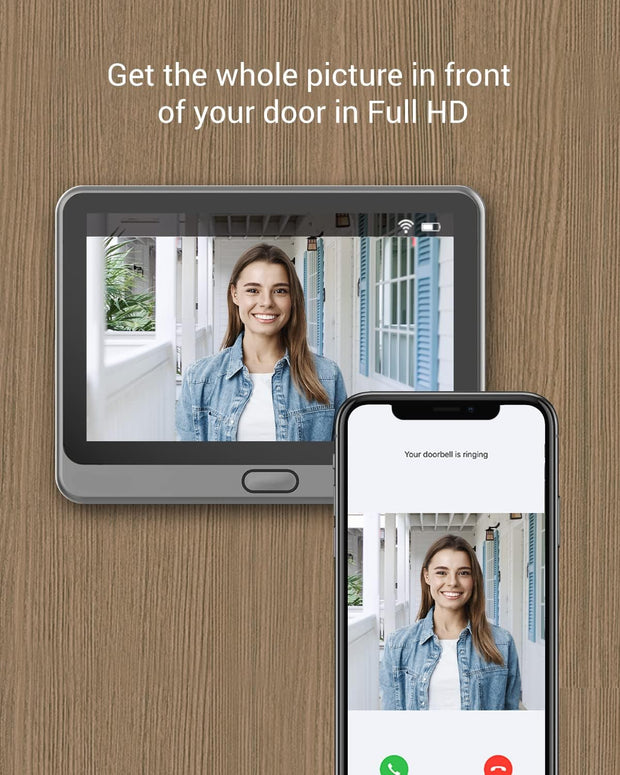 Beveiligingscamera Buiten - Draadloze IP-camera - WLAN-deurbel - met 166° groothoek - PIR-sensor - 2MP - 4.3 inch Kleurenscherm - 4600 mAh - AI Personenherkenning - Twee-weg Videogesprek - Live Weergave - Grijs