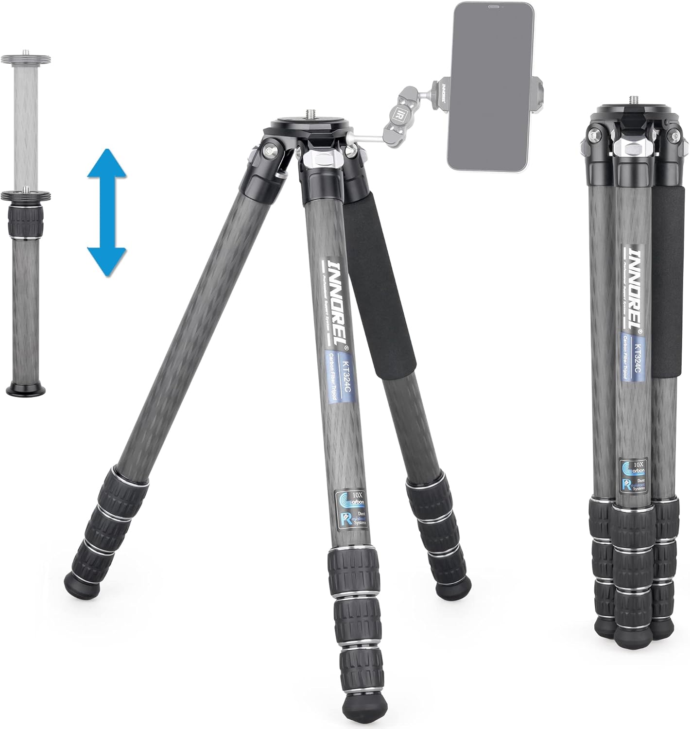 Koolstofvezel Statief – Camerastatief – Fotostatief – Reisstatief – DSLR Statief – Zonder Statiefkop – 25 Kg Draagkracht – Compact 51,5 Cm