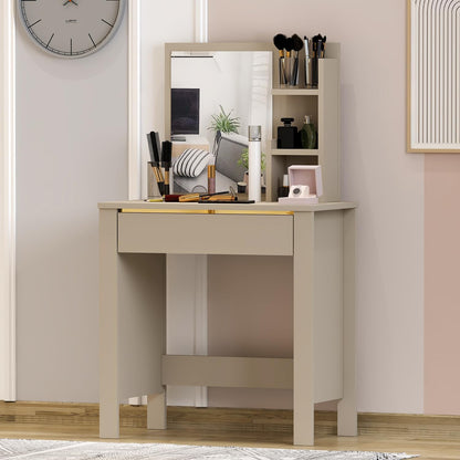Make-uptafel – Kaptafel – Make-upmeubel – Schminktafel – Opbergmeubel – Compacte Afmetingen 72x40x124 cm – Onderhoudsvriendelijk Melamine Oppervlak (Beige)