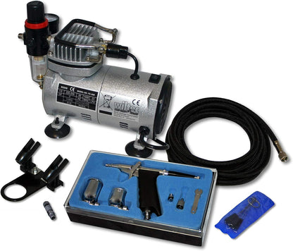 Airbrush compressorset beginner AS18-2 met 1 airbrushpistool en vele toebehoren