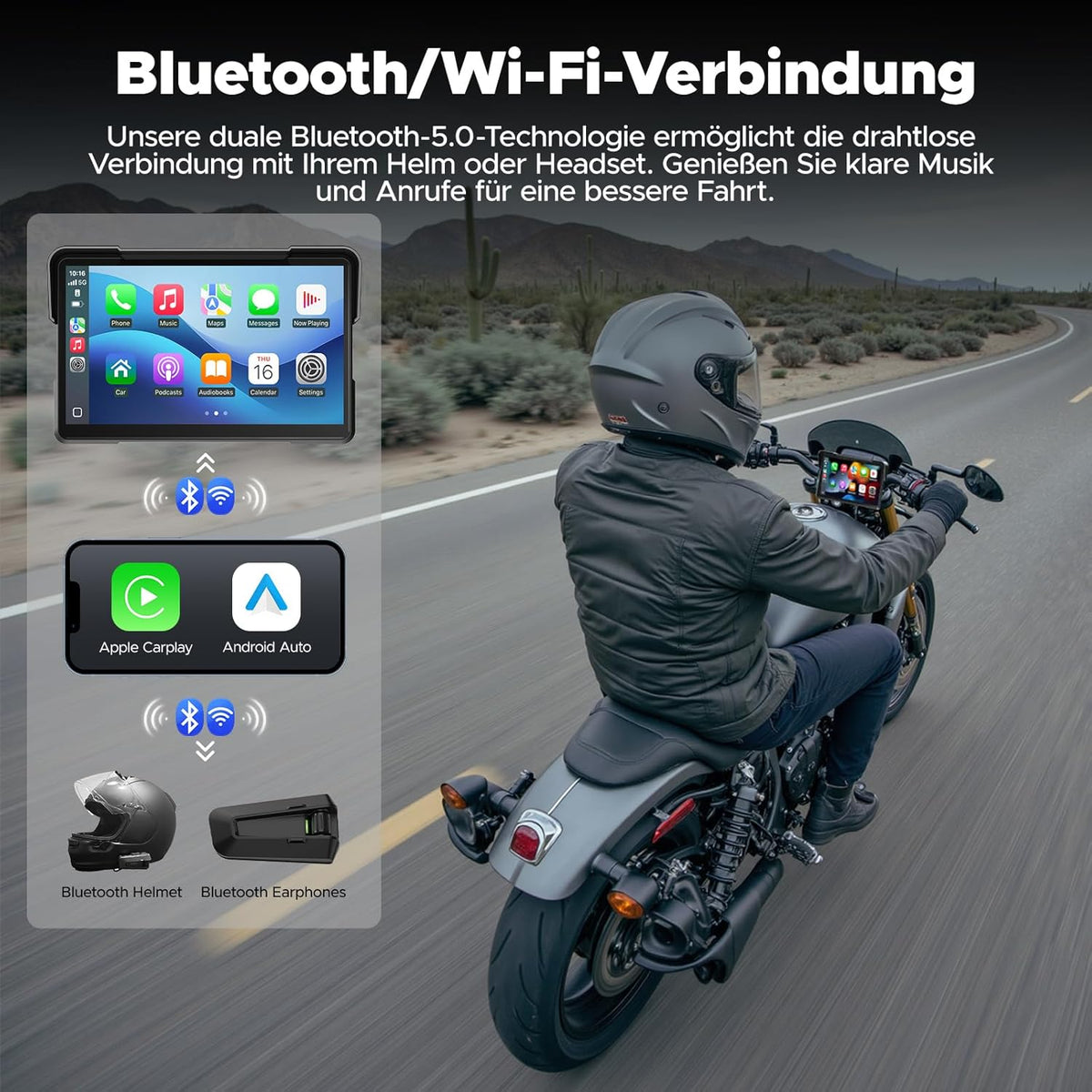 Draadloos CarPlay Motor Scherm – Motorfiets Display – Navigatie Scherm – Touchscreen GPS – Android Auto Interface – 7 Inch IPS HD Touchscreen – IP67 Waterdicht & Robuust
