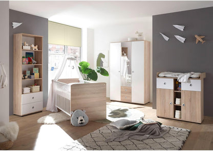 Stella Trading Wiki Baby Room Complete Set in Oak Sonoma Look / White - 3-Piece Set of 3 Wardrobe, Baby Bed and Changing Table - QUORE