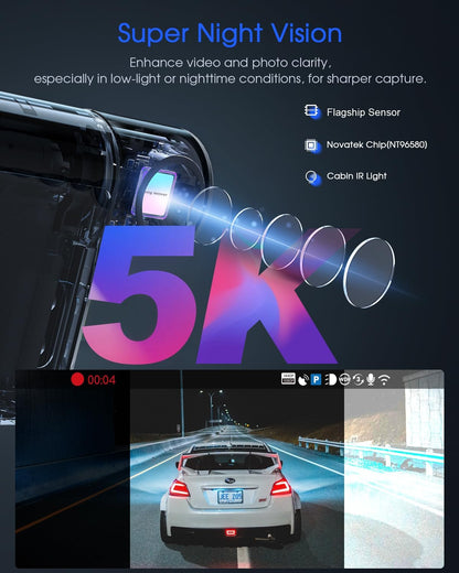 3-Kanaals Dashcam Auto – Autocamera – Rijcamera – Voorkamera – Achtercamera – 4K + 1080P + 1080P Opname – Wifi en GPS