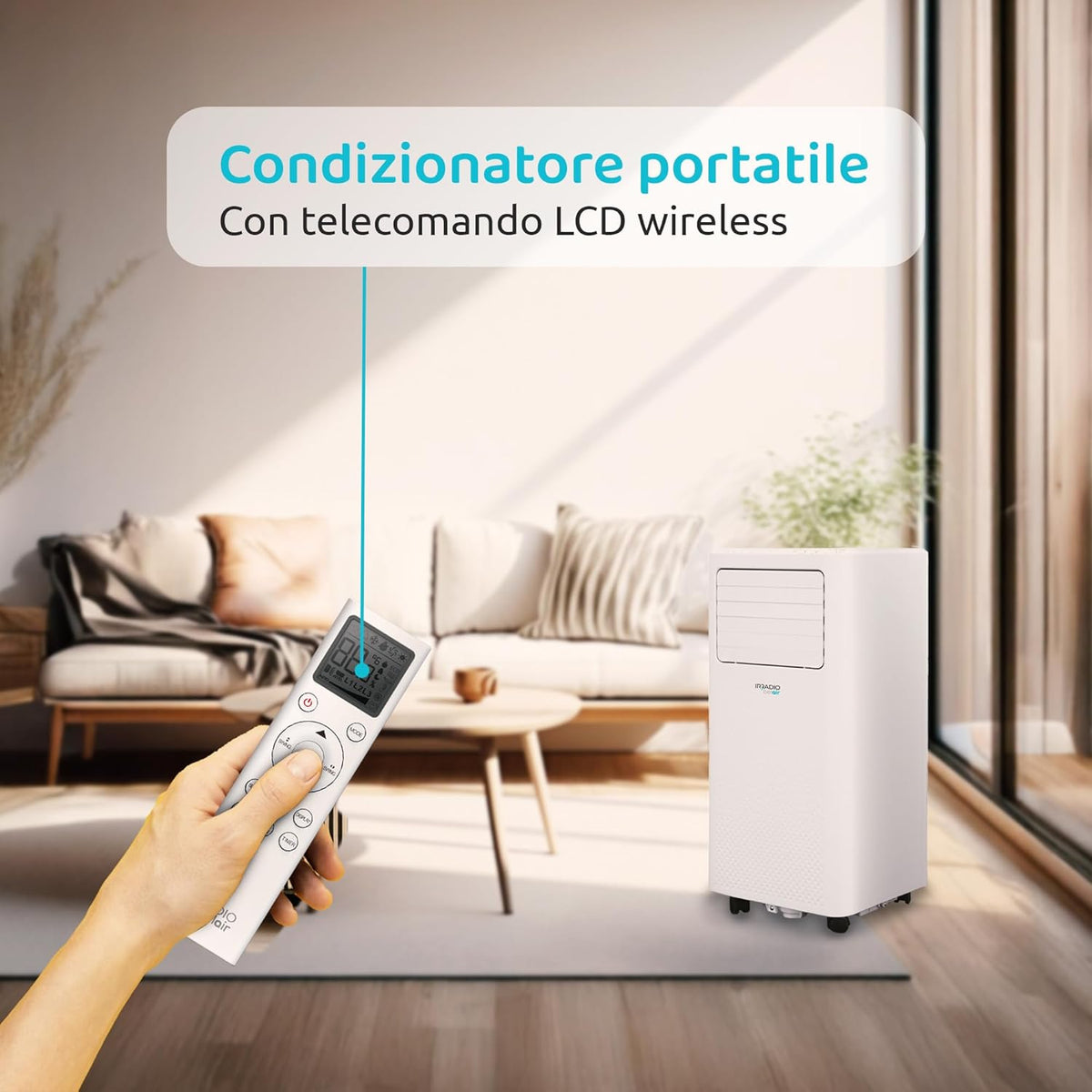 Vigo 9 Draagbare airconditioner, 9000 BTU, met warmtepomp en luchtontvochtiger, R290-gas, geavanceerde functies, draadloze lcd-afstandsbediening, programmeerbare timer en wielen, 63 dB