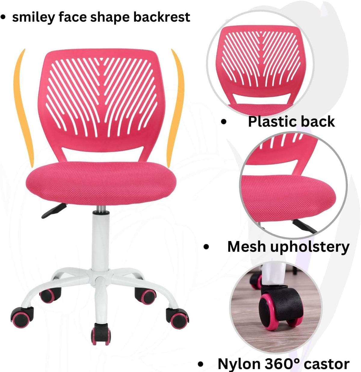 FurnitureR 2 stuks Home Office Chair, Ergonomische Verstelbare Hoogte Swivel Rolling. Kleurrijke computerstoel voor thuiskantoor, roze, metaal, roze, 38,5 cm x 40 cm x 75-87 cm