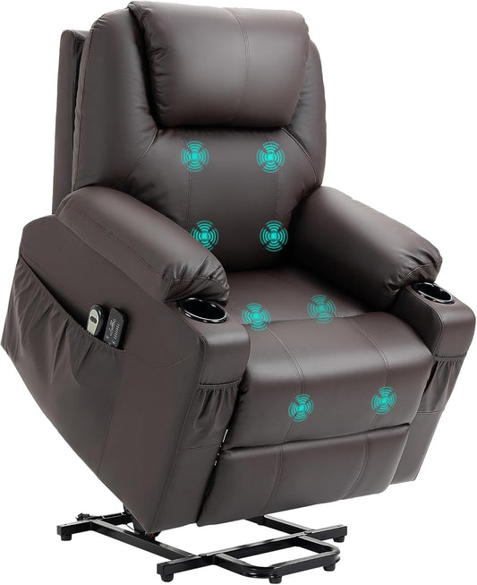 HOMCOM Electric TV Chair with Stand Up Aid Relax Chair with Massage Function, Reclining Function, Rest Chair with Cup Holder, Remote Control and Side Pocket, Brown - QUORE