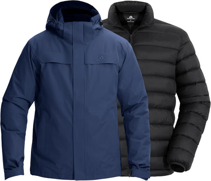 Pioneer Camp 3-in-1 ski-jack voor heren, met donsvoering, waterdicht en winddicht, warm snowboardjack met verstelbare capuchon
