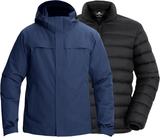 Pioneer Camp 3-in-1 ski-jack voor heren, met donsvoering, waterdicht en winddicht, warm snowboardjack met verstelbare capuchon