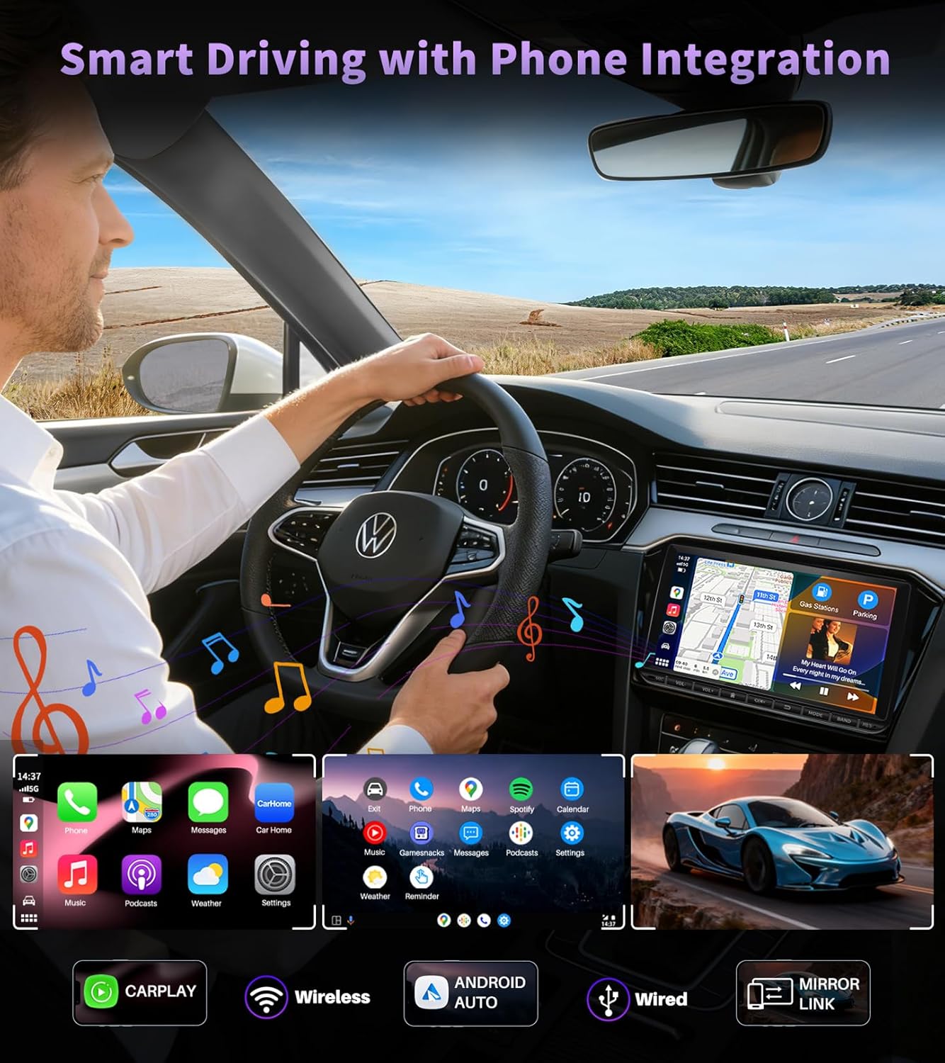 DAB+ Autoradio – Autoradio Met Scherm – Dubbele DIN Radio – Auto Multimedia Systeem – Car Audio Systeem – 9 Inch QLED Touchscreen – Draadloze Apple CarPlay & Android Auto