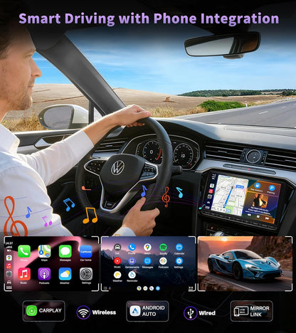 DAB+ Autoradio – Autoradio Met Scherm – Dubbele DIN Radio – Auto Multimedia Systeem – Car Audio Systeem – 9 Inch QLED Touchscreen – Draadloze Apple CarPlay & Android Auto