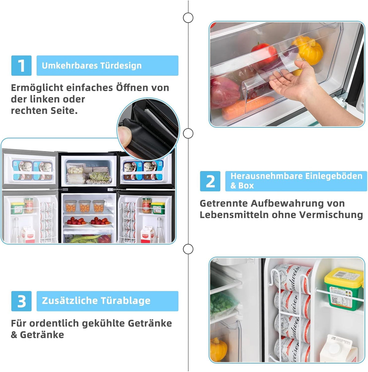 FANTASK 90 l vriezer met 27 l vriesvak, koel-vriescombinatie koelkast, mini-staande koelkast (grijs) [energieklasse E] - QUORE