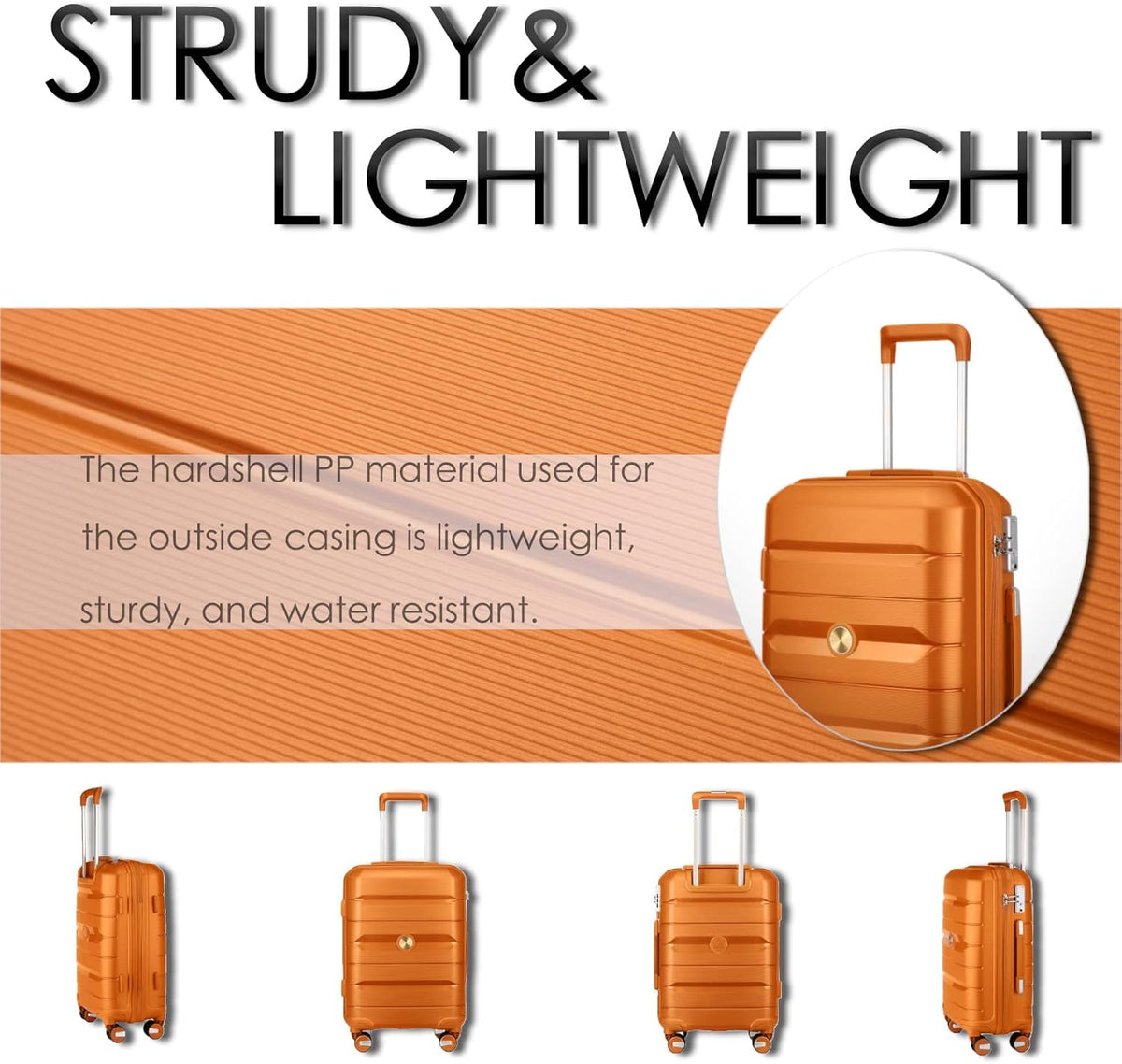 Sea choice Kofferset 4st Handbagage Trolley Koffer met Beautycase Harde Schaal Polypropyleen Reiskoffer TSA slot 4 dubbele Wielen S-M-L-XL (Kofferset 3(Uitbreidbaar), Zonsondergang Goud)