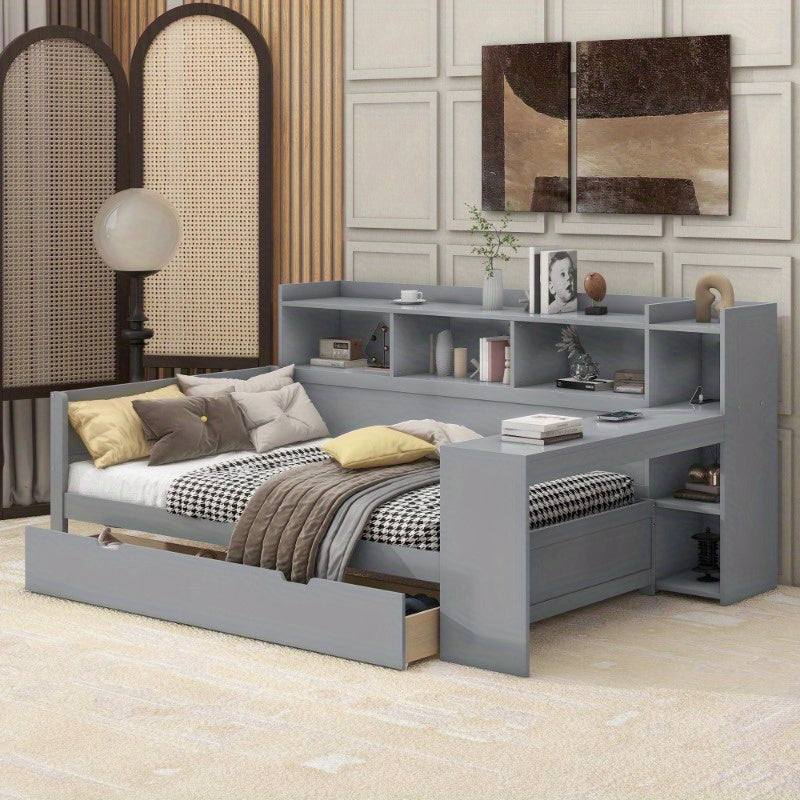 Slaapbank – Uitschuifbed – Daybed – Trundle Bed – Sofa Bed – Metaal – Met Opberglades – 90x200 cm – Ruimtebesparend Design