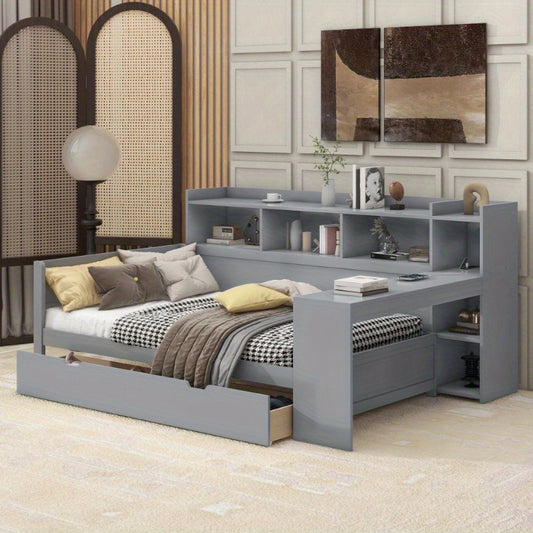 Slaapbank – Uitschuifbed – Daybed – Trundle Bed – Sofa Bed – Metaal – Met Opberglades – 90x200 cm – Ruimtebesparend Design