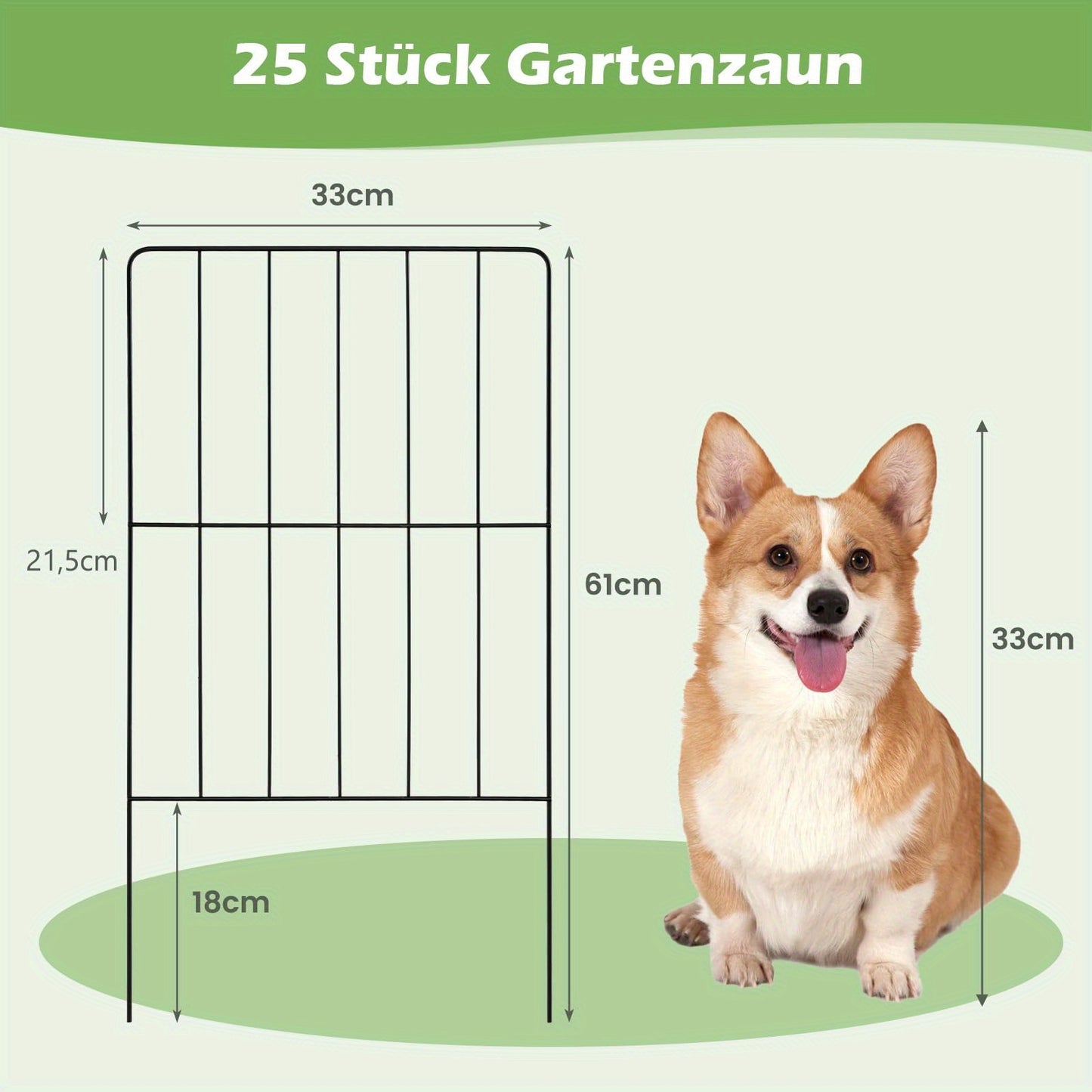tuinhek – tuinafscheiding – tuinomheining – perkhek – dierenafscheiding – 25-delige set – roestvrij staal – 8,23 meter totaal lengte