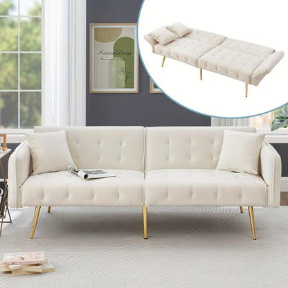 Bankbed – Slaapbank – Bedbank – Sofa – Logeerbed – Modern Wit – Verstelbare Rugleuning & Armleuningen – Handmatige Bediening Zonder Elektriciteit