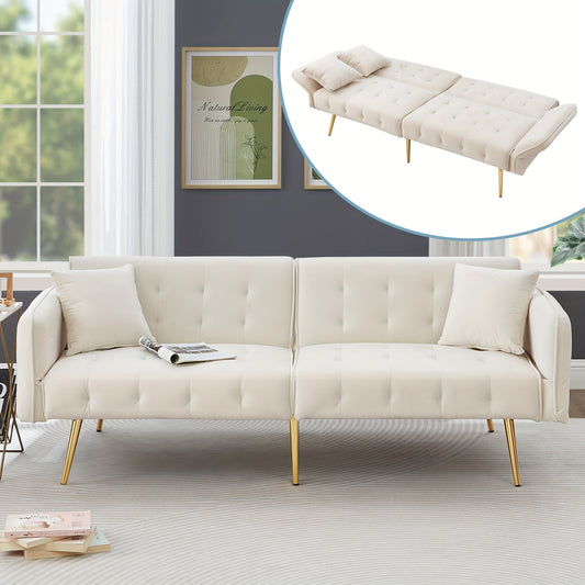 Bankbed – Slaapbank – Bedbank – Sofa – Logeerbed – Modern Wit – Verstelbare Rugleuning & Armleuningen – Handmatige Bediening Zonder Elektriciteit