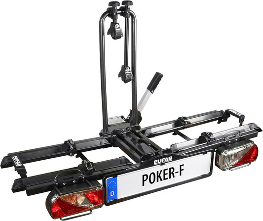 EUFAB 12010LAS fietsendrager POKER-F, geschikt voor e-bike, volledig voorgemonteerd, diefstalbeveiliging, voor 2 fietsen, voor trekhaak