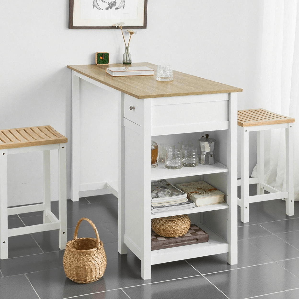 Hoge Bartafel – Barkruktafel – Keukentafel – Bartafel Met Opbergruimte – Witte Bartafel – MDF Met Melamine Coating – Afmetingen 120x55x90 cm