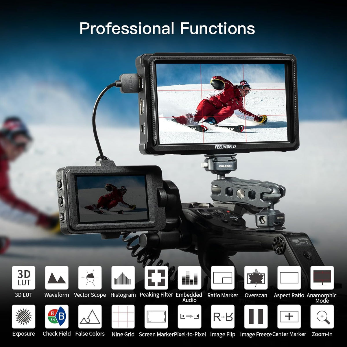 FEELWORLD FW568 PRO 6-inch cameramonitor, 1200nit helderheid, 1920x1080 IPS-scherm, 4K HDMI 60Hz, HDR