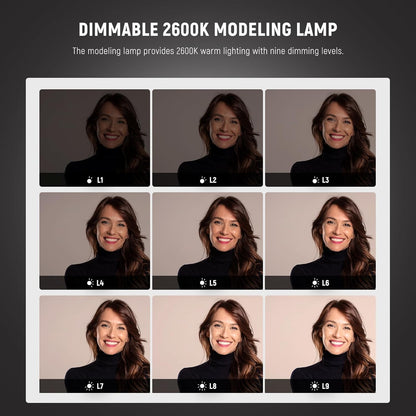 NEEWER S101-400 W stroboscooplicht met 9 niveaus, modelleerlamp 150 W, 400 W, GN65, 5600 K, met reflector met standaard Bowens frame, stille ventilator in S1/S2-modus voor fotografie studio