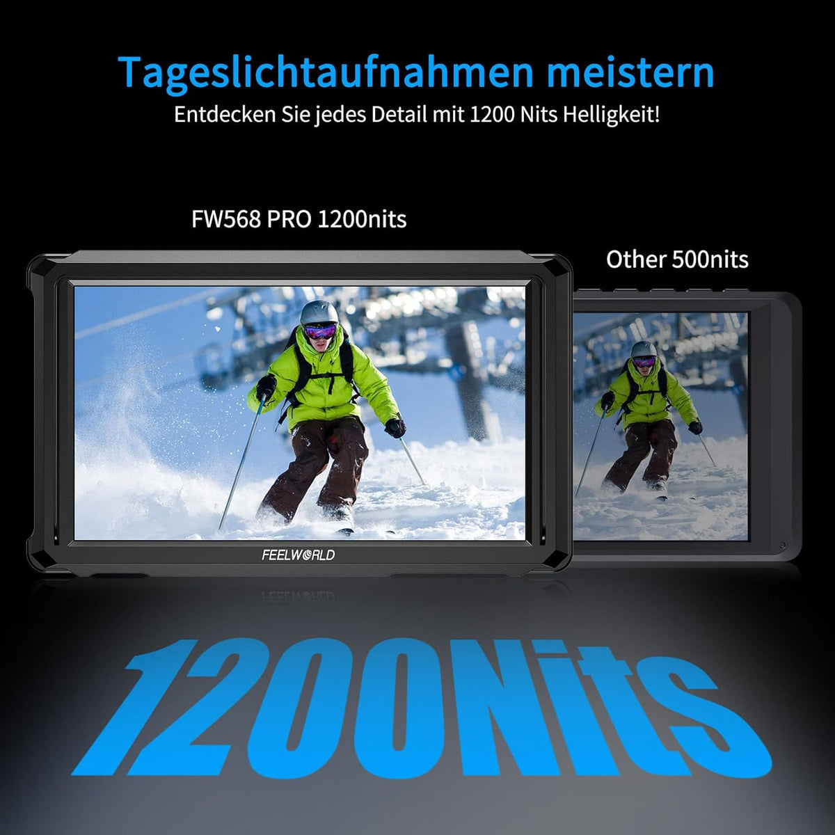 FEELWORLD FW568 PRO 6 Inch 1200Nit DSLR Camera Monitor met F750 Batterij 4400mAh en Tas,4K 60Hz HDMI2.0,3D LUTs,HDR Golfvorm,Peak Focus Video Assist,9:16 Marker,8.4V DC Ingang/Uitgang