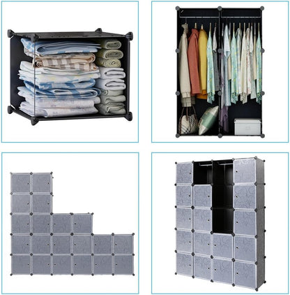 Mondeer Draagbare kledingkast, opbergrek, modulaire opbergkubus van kunststof van stabiel metaal, eenvoudige montage voor kleding, accessoires, speelgoed (zwart, 20 kubussen)