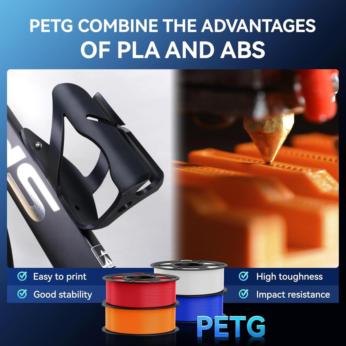 PETG filament – 3D-printerfilament – 3D printdraad – 3D printer materiaal – 3D print filament – 10 x 1,1 kg – Zwart – Maatnauwkeurigheid +/- 0,02 mm – Hoge duurzaamheid en slagvastheid