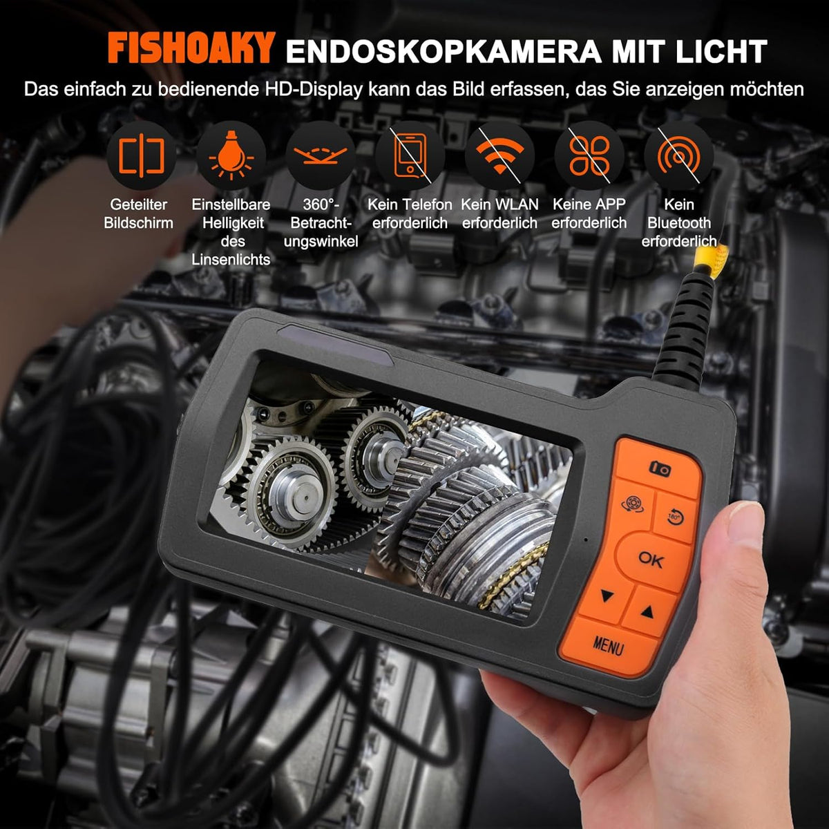 Endoscoopcamera met drie lenzen, 15 m, 5 inch IPS-scherm, 8 mm slangencamera, HD 1080p digitale inspectiecamera, IP67 waterdicht, buiscamera met vette kabel, 32 GB