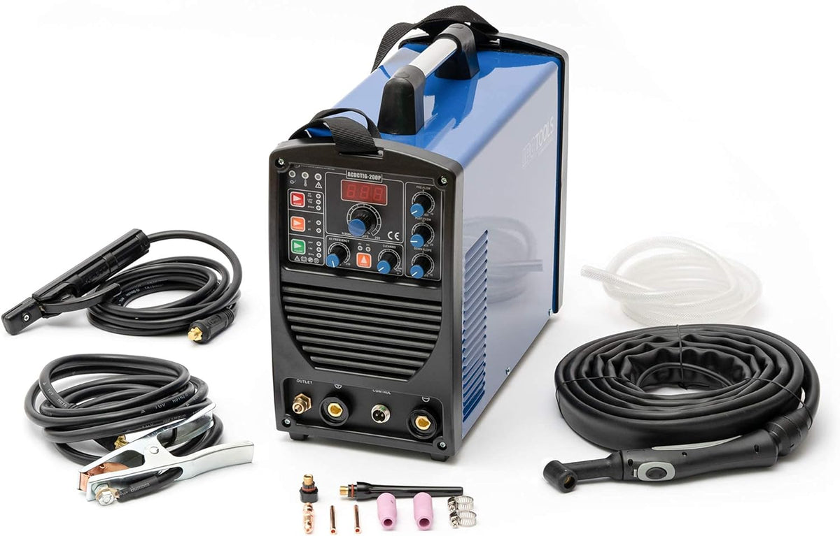 IPOTOOLS ACDCTIG 200P WIG Lasapparaat, AC/DC, lasapparaat met 200 ampère, volledig digitaal inverter-lasapparaat, inclusief HF-ontsteking, pulsfunctie, MMA/E-hand, IGBT