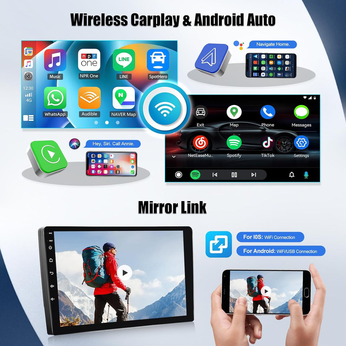 SIXWIN 2 + 64G Android 13 autoradio voor Audi A3 2003-2013 met Carplay/Android auto/mirrorlink, 9 inch HD touchscreen met wifi, GPS, Bluetooth, FM/RDS EQ+ achteruitrijcamera