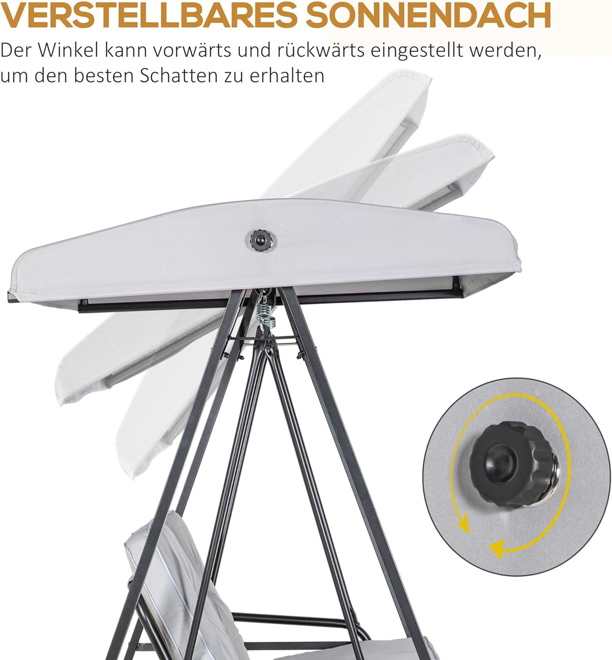 Outsunny Hollywoodschaukel 2-Sitzer Gartenschaukel mit Verstellbarem Dach, Kissen, Schaukelbank bis 220 kg Load Bar, für Garten, Balcony, Grau, 145 x 116 x 172 cm - QUORE