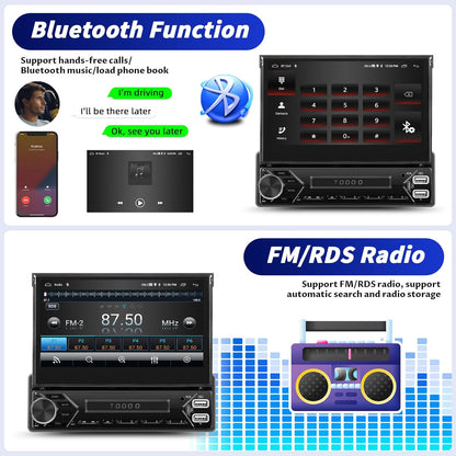 OiLiehu 2+64G Android 13 1-DIN Autoradio met Draadloze CarPlay & Android Auto, 7" IPS Handmatig Inklapbaar Scherm