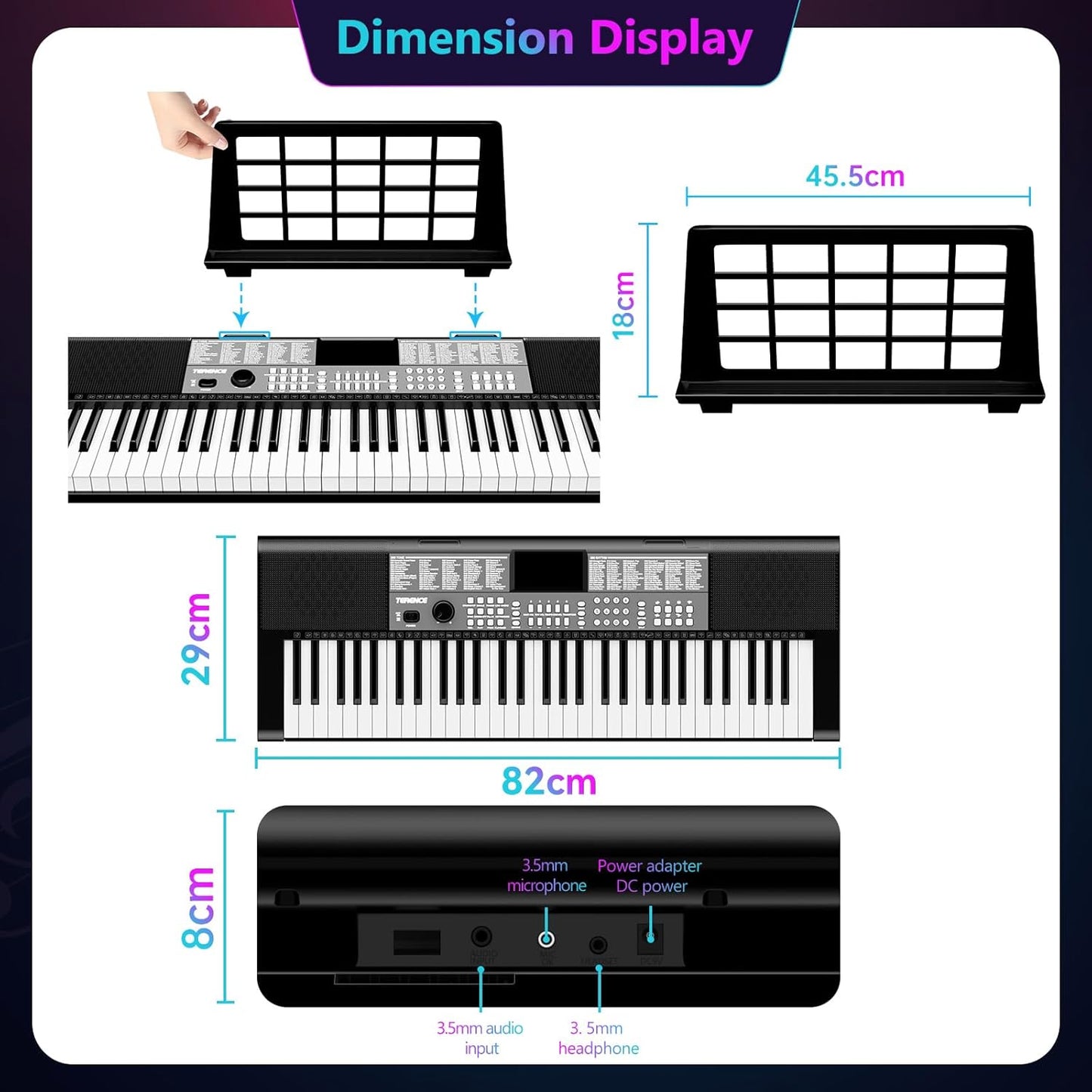Digitale Piano 61 Toetsen – Keyboard – Elektrische Piano – Pianotoetsenbord – Pianokeyboard – Dubbele Toetsenbordfunctie – 255 Geluiden, 255 Ritmes En 24 Demo’s